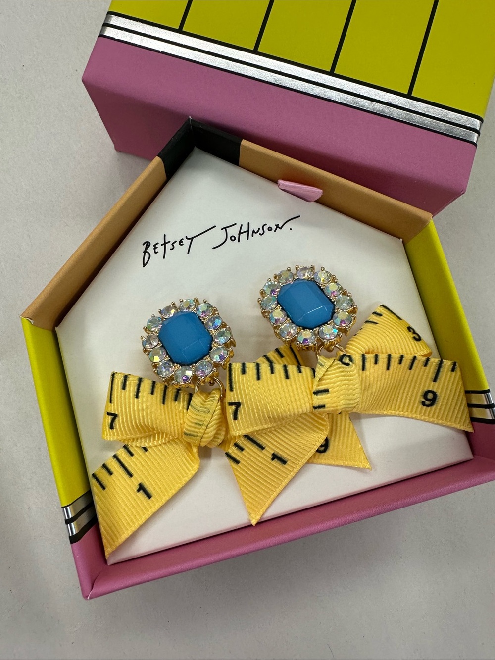 BETSEY JOHNSON RULER BOW STATEMENT EARRINGS - NWT